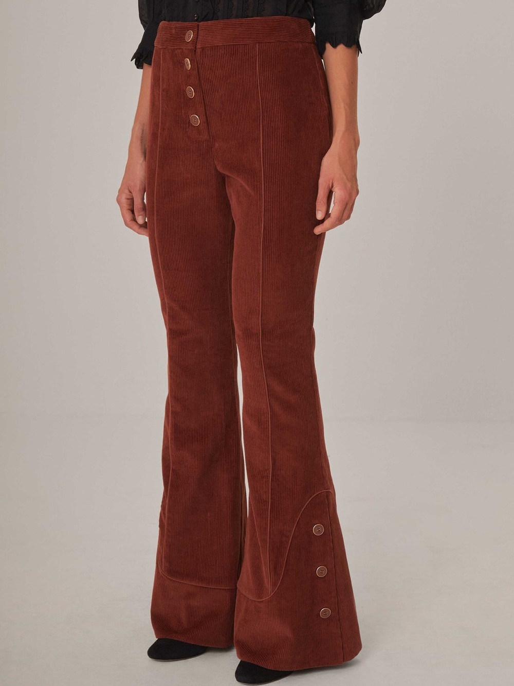 FARM Rio NWT Corduroy Flare Pants Brown Bell Bottoms Button-Front 100% Cotton